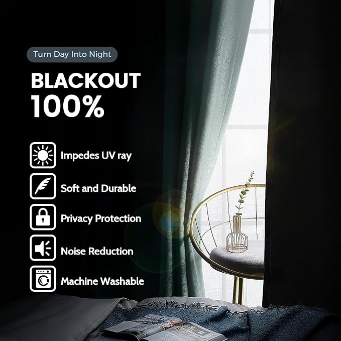 SimpleHome Aqua 100% Blackout Curtains Room Darkening Living Room 84 Inch | - Image 3