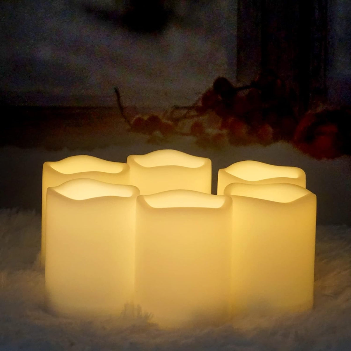 CANDLE CHOICE Waterproof Outdoor Battery Operated Flameless Candles Remote Timer White Plastic Realistic Flickering Fake Electric LED Pillars Lantern Garden Wedding Christmas Decorations 3”x4” 6 Pack