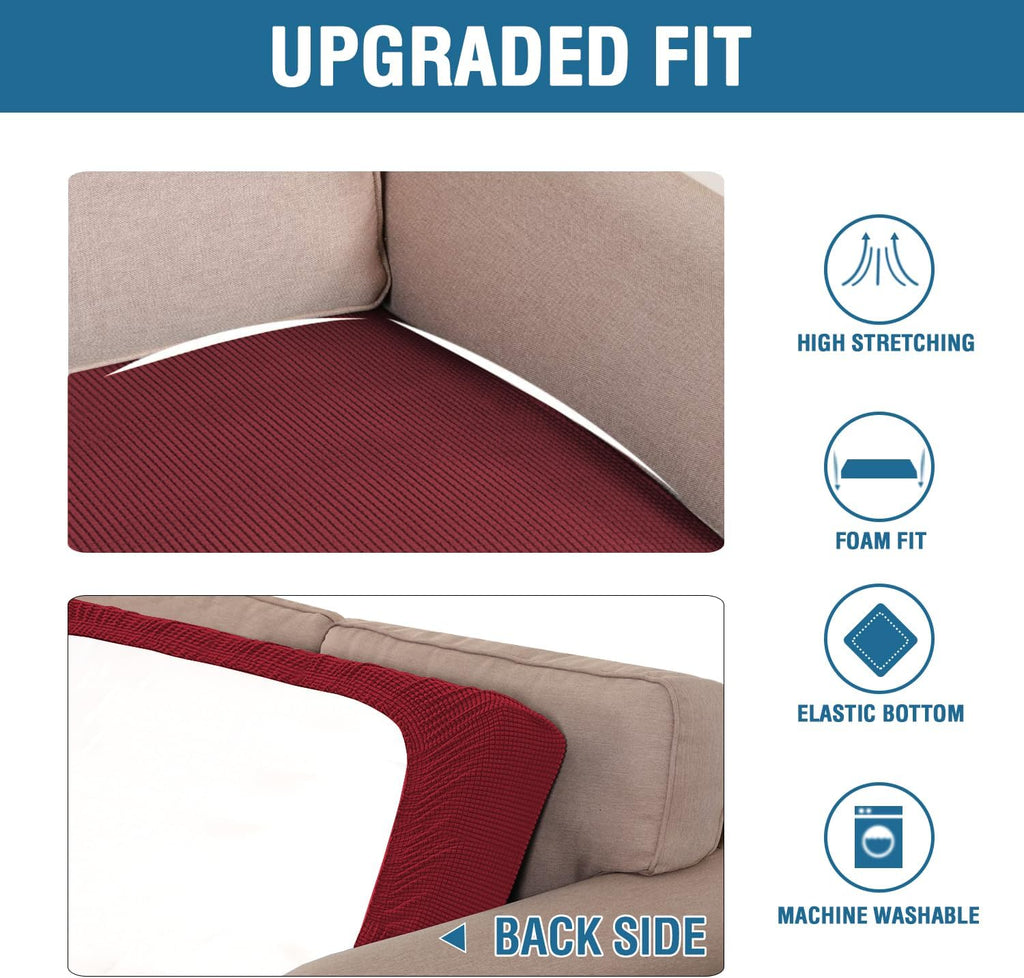 H.VERSAILTEX Super Stretch Individual Seat Cushion Covers Sofa Covers Couch Cushion Covers Slipcover Sets Thick Jacquard Textured Twill Fabric (1 Piece Loveseat Cushion Cover, Burgundy Red)