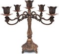Metal Candelabra 5-Candle 10.1 Inch Tall Candle Holder Stick for Home Wedding Event and Party Festival,Red Bronze
