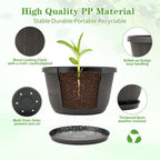 Quarut 12 Inch Large Planter Pot for Plants Indoor Outdoor, 4 Pack Plastic Flower Pots with Drainage Hole & Tray, Modern Decorative Garden Pot with Saucer, Plant Container for House（Brown）