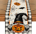 Artoid Mode Buffalo Plaid Gnome Bat Pumpkin Ghost Halloween Table Runner, Sensonal Kitchen Dining Table Decor for Home Party 13x60 Inch