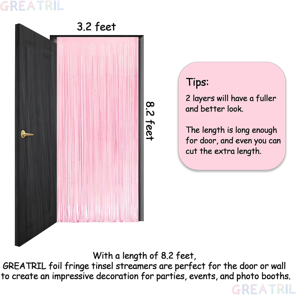 Pink and Blue Party Photo Backdrop - GREATRIL Foil Fringe Tinsel Streamers for Pastel/Easter/Birthdays Party Decorations - 3.2ft X 8.2ft - 2 Packs