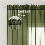 MIULEE Olive Green Sheer Curtains 54 X 72 Inches, 2 Panels | Solid Color - Image 2