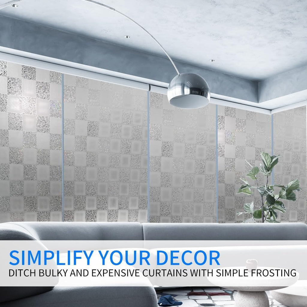 Window Film Privacy Day and Night with Installation Tools, Static Cling Glass Film Ideal for Home Shower Office Glass Door (White, 35.4 x 196.9 Inch)
