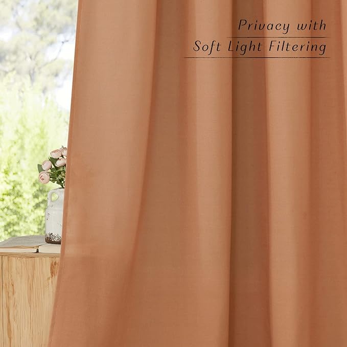 NICETOWN Linen Curtains 84 inch Length 2 Panels Burnt Orange, Grommet Privacy - Image 2