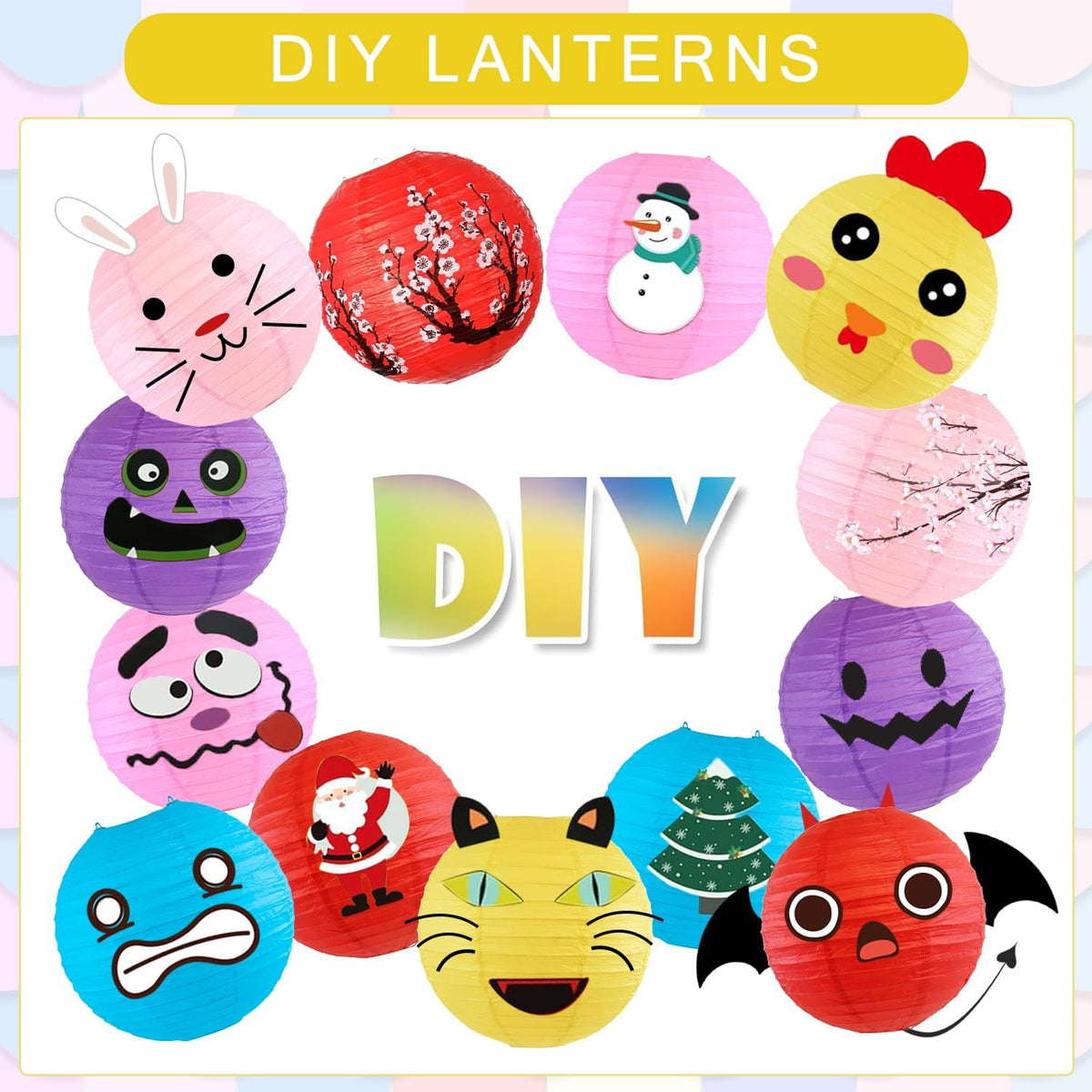 12Pcs Round Paper Lanterns Assorted Sizes (6" 8" 10" 12") for Home Decor, Restaurant, Church, Wedding, Birthday Party Decorations, Hanging Chinese Japanese Paper Lantern Lamps (Yellow)