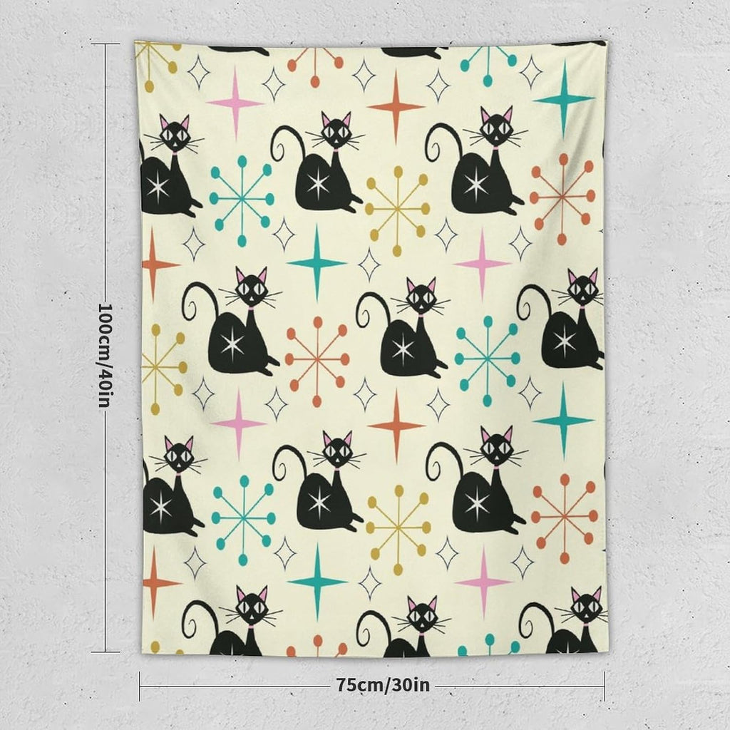 ICMOLYYENLO Abstract Cat Tapestry, Medieval Abstract Atomic Star Cat Vintage Home Wall Hanging Art Tapestry for Bedroom Living Room Dormitory 60x80 Inch