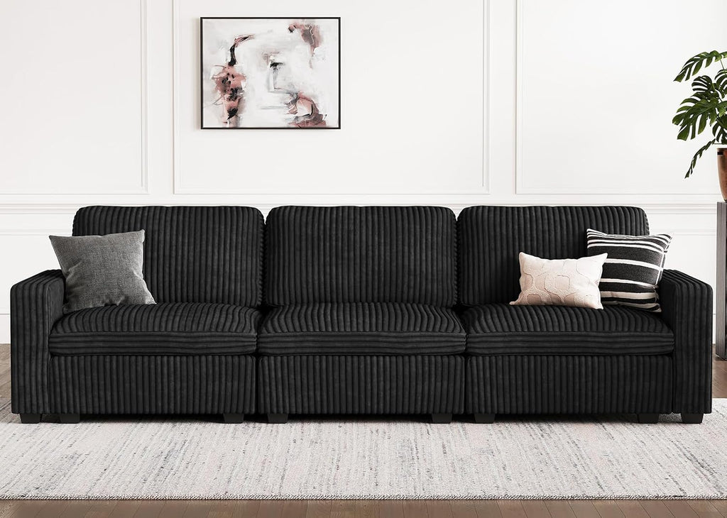 Belffin Modular Sectional Sofa with Storage Ottoman, Oversized Cloud Couch Sectional with Extra Deep Seat, Comfy 3 Seater Sectional Couches for Living Room, Plush Corduroy Black