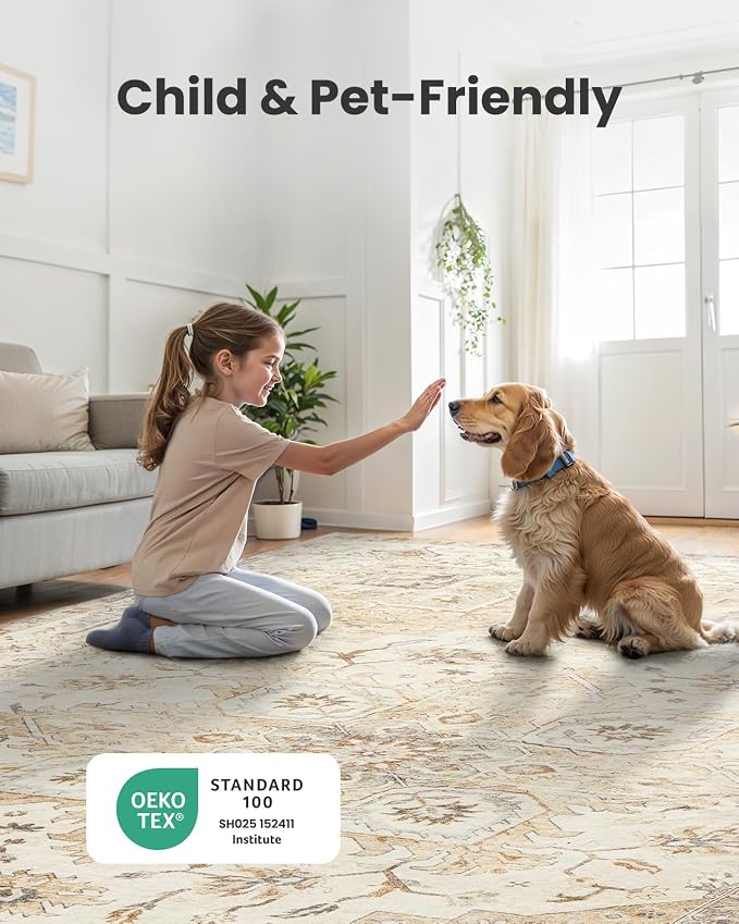 AMADA HOMEFURNISHING Round 5ft Area Rugs, Low-Profile Washable Rug - Image 4