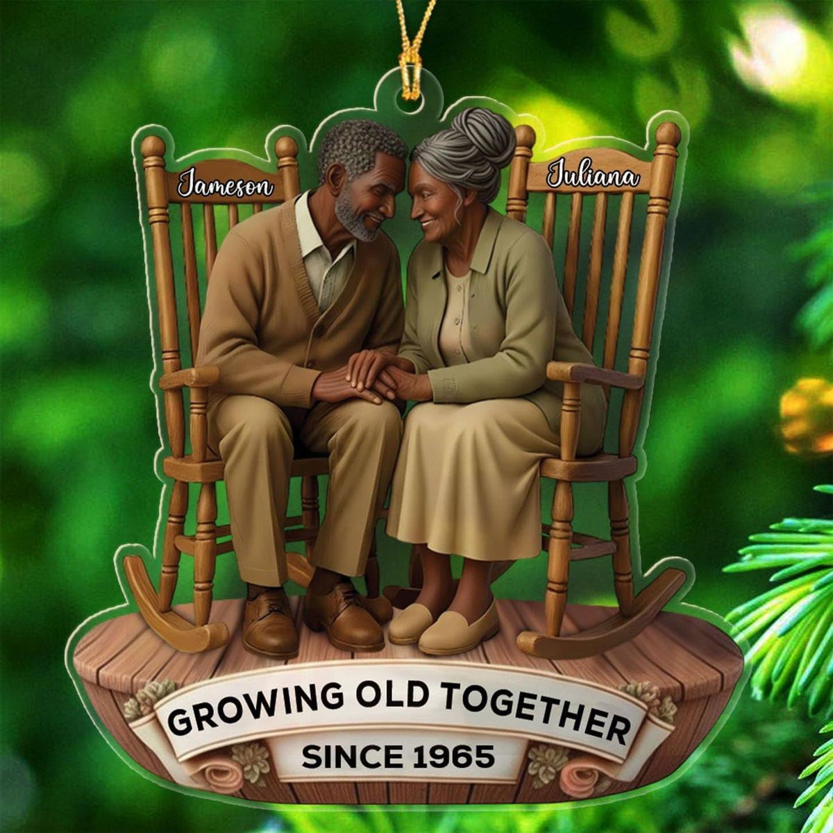 Personalized Growing Old Together Since Shaped Ornament Gift for African American Mr & Mrs, Custom Text Name Old Couple African American Married Ornaments, Wedding Anniversary Christmas Ornament 2025