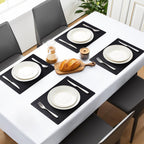 MOSAYT Vinyl Placemats Set of 12-12 X 17 Inch - Faux Leather 100% Waterproof Oil-Proof Wipeable PU Place Mats, Heat Resistant Reversible Table Mats for Kitchen, Dining, Outdoor (Black)