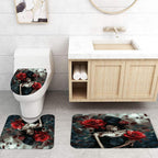 NEWSUYAA Halloween Decorations Shower Curtain Set with Non-Slip Rugs and Bath Mats,Black Skull Skeleton Bathtub Curtains with 12 Hooks,All Saints'Day (Nov 1st) Bathroom Decor