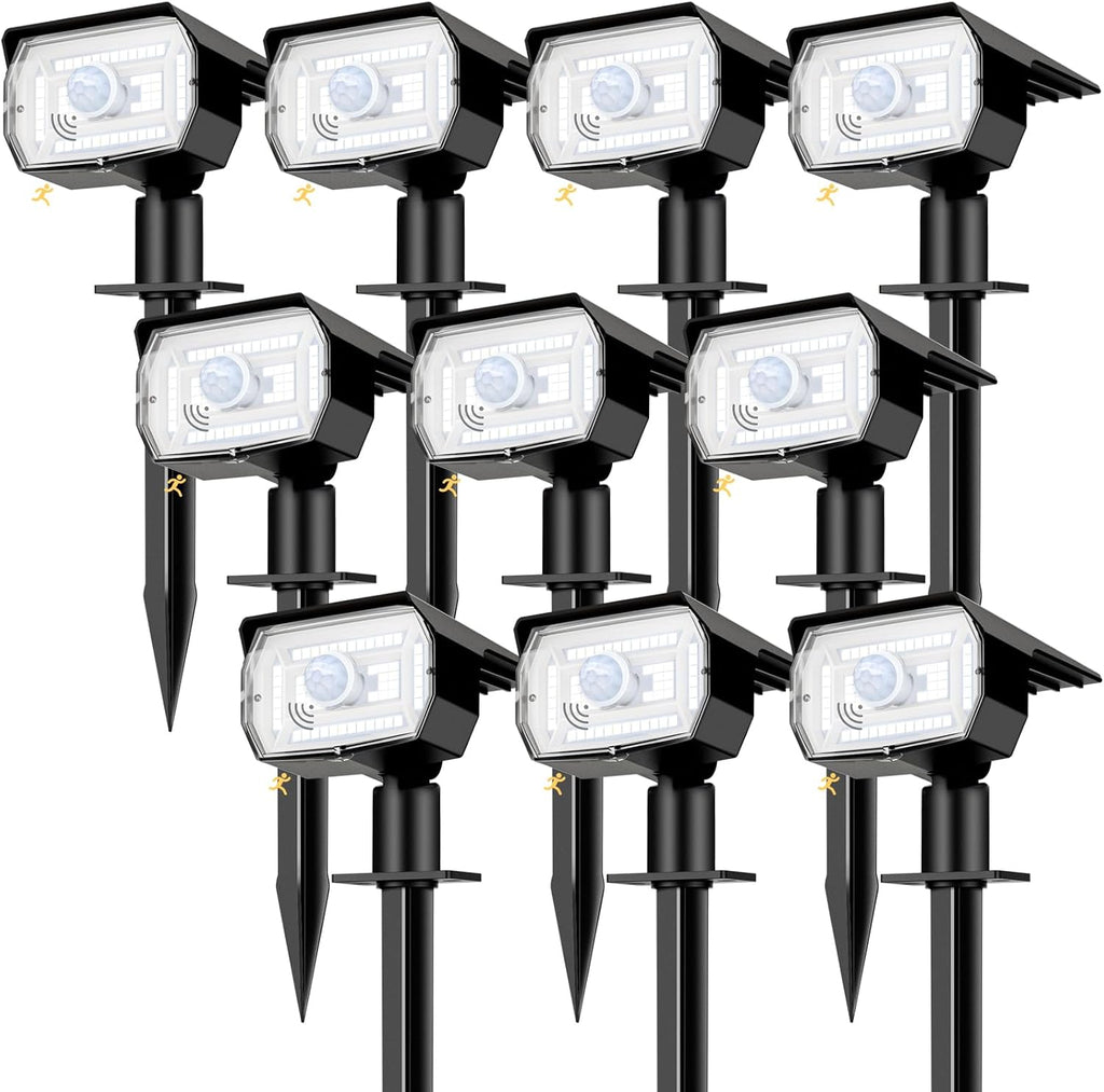 nipify 10 Pack Solar Lights Outdoor Waterproof, 3 Modes Motion Sensor Spot Lights,Solar Powered Spotlights 2-in-1 Auto On/Off Landscape Lighting for Outside Yard Wall Garden, Cool White