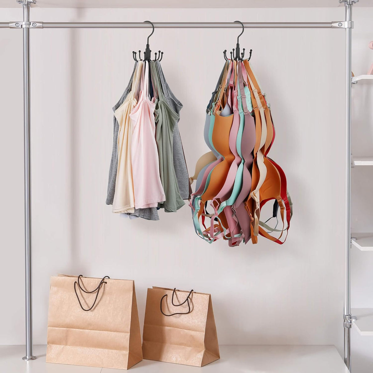 ZEDODIER Tank Top Hanger, Rotatable Bra Organzier for Closet, Max 24 Storage Capacity Sport Bra Holder, Metal Space Saving Closet Organizers and Storage, Black