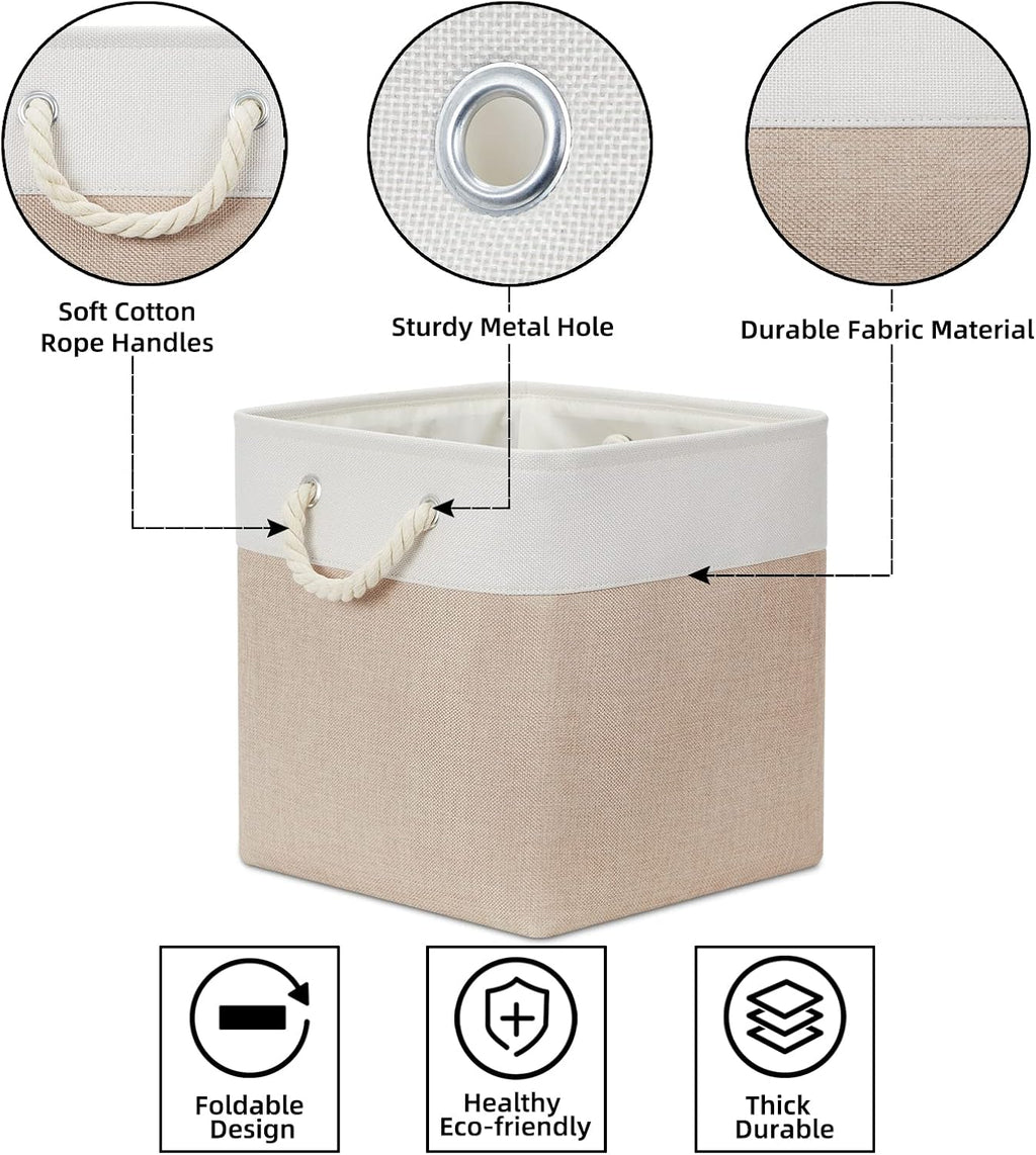 Bidtakay Fabric Storage Baskets for Organizing Beige 13 Inch Collapsible Square Baskets 3 Pack Organization Bins Large Cube Storage Bins Closet Baskets for Shelves Clothes