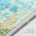 Area Rug 4x6 Teal Blue Rug Washable Boho Rugs Non Slip Low Pile Abstract Small - Image 8