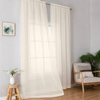 Simplebrand Cream Sheer Curtains 63 Inch Length 2 Panels, Rod Pocket Solid - Image 2