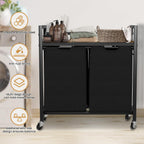 Laundry Hamper, Laundry Basket, Laundry Sorter with 2 Removable Bags, Clothes Basket with 2 Compartments, Wheels, Shelf for Laundry Room Bathroom Bedroom (2 Bags-Black)