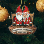 Customized Old Couple Gnome Sitting On Rocking Chairs Growing Old Together Christmas Ornament 2025, Personalized Text Shaped Xmas Ornament Gift for Mr Mrs Dad Mom/Grandparents, Anniversary Ornaments