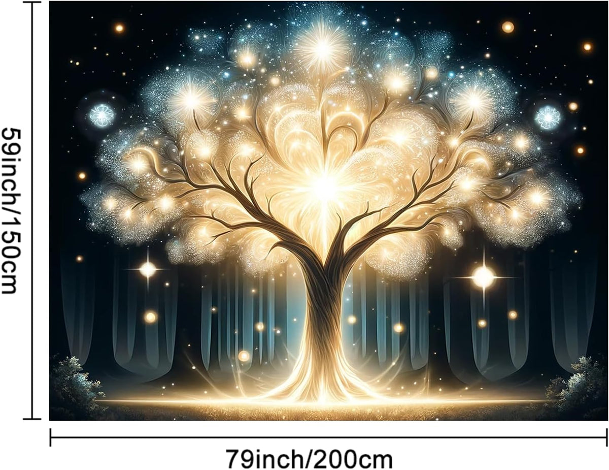 BlissYard Glowing Spirit Tree UV Black Light Tapestry 78x59 Inches Art Color Neon Light Background Bedroom Living Room Wall Party Decoration Fantasy Magical Forest Luminous Tree of Life Backdrop
