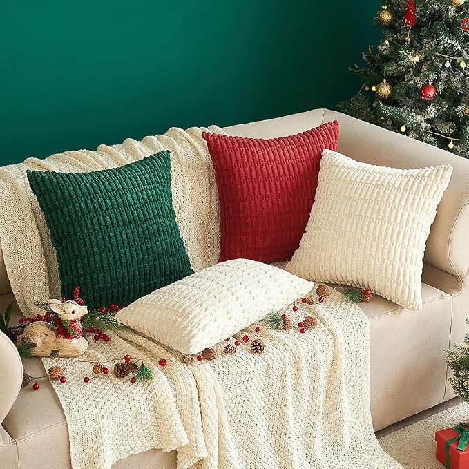 MIULEE Lumbar Corduroy Decorative Throw Pillow Covers 12x20 Cream White | Pack - Image 8