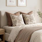 Set of 2 Decorative Floral Pillow Covers 18x18 Inch Light Brown | Neutral - Image 6