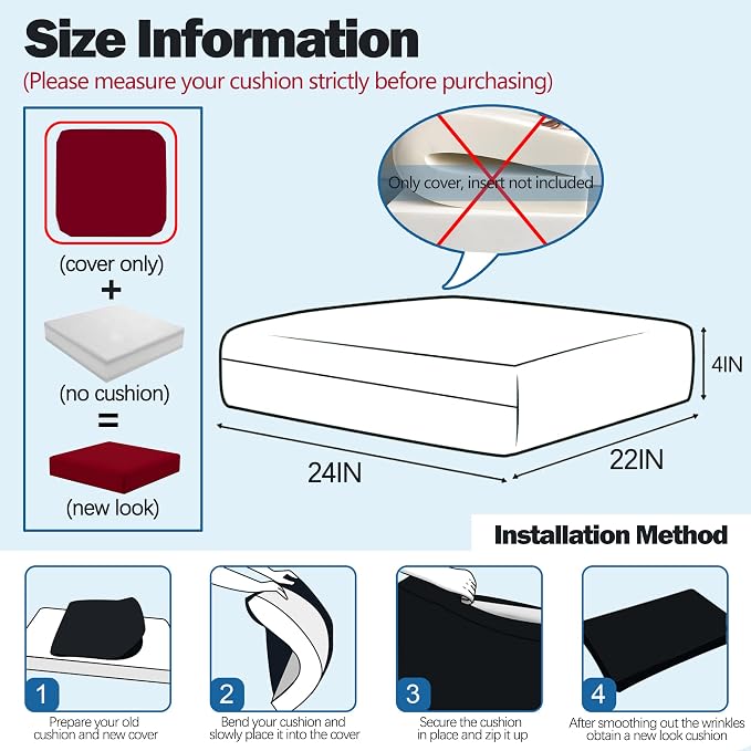 Sqodok Patio Cushion Cover 24x24 inch, Outdoor Seat Cushion Slip Cover - Image 2
