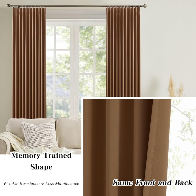 Cappuccino Brown Curtains 40x72 Inches Long 2 Panels Set, Pinch Pleated Thermal - Image 6