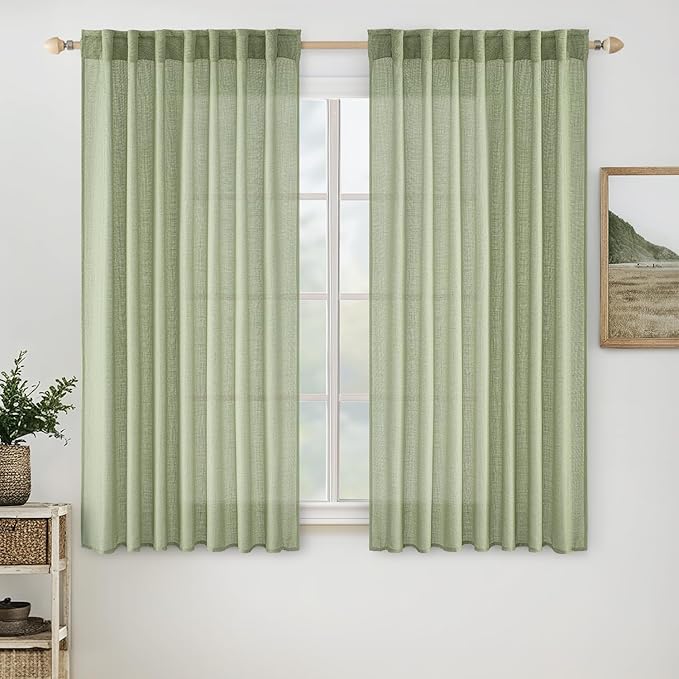 MIULEE Sage Green Linen Curtains 42x63 Inch Length 2 Panels by MIULEE