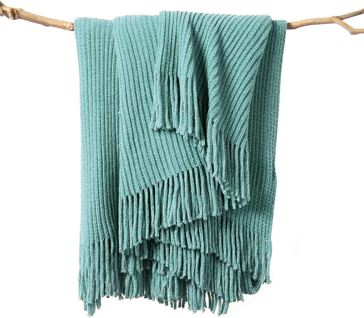 lifein Throw Blanket for Couch, Soft Boho Decor Bed Throw,Cozy Blue Chenille Knitted Small Farmhouse Lightweight Throw for Spring(Aqua,50 * 60")