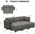 Belffin Terry Fabric Modular Sectional Sleeper Sofa Bed with Storage Convertible Sectional Couches for Living Room 6 Seaters Light Grey Modular Sofa