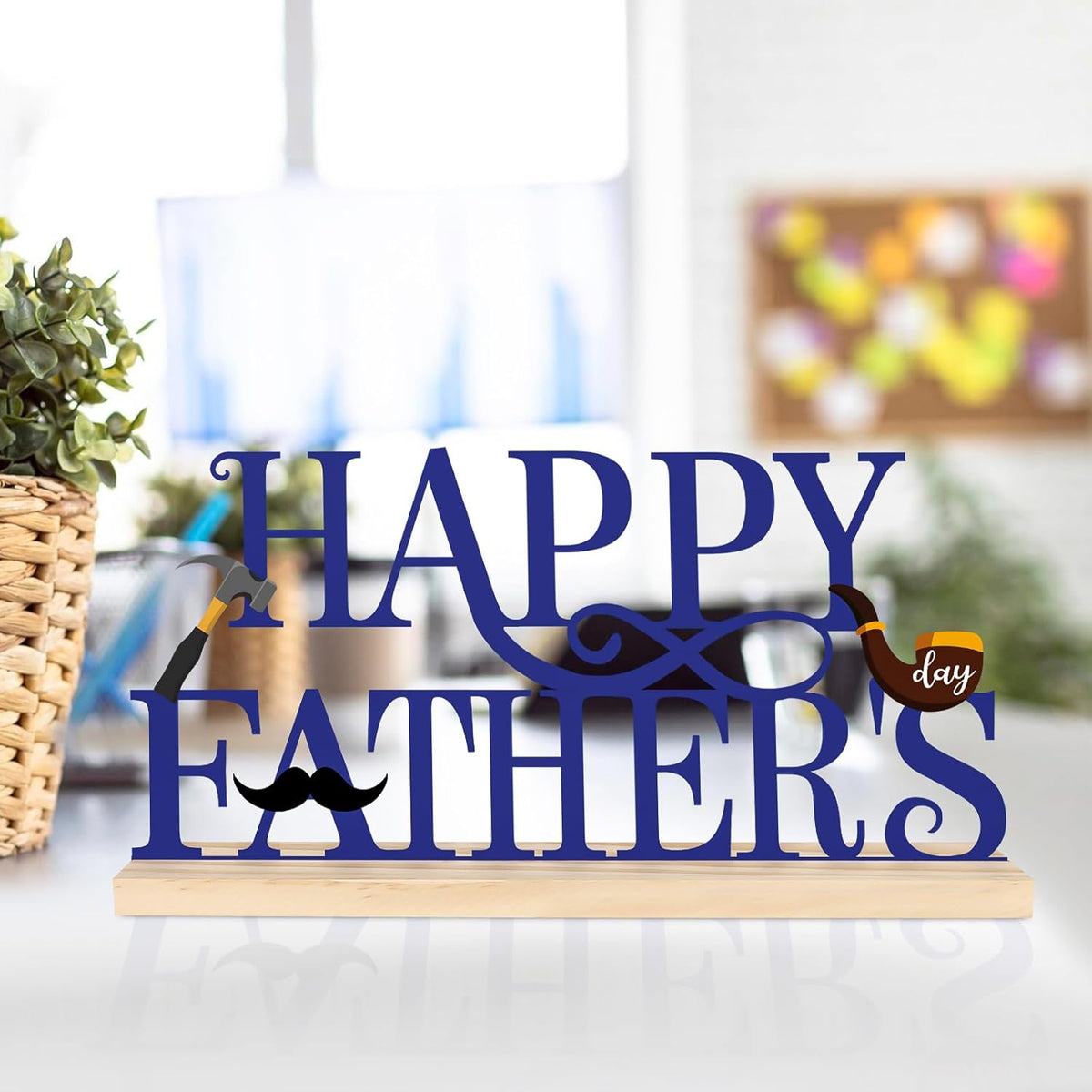 COCHIE Metal Happy Father's Day Sign, Fathers Day Decorations for Home, Shelf, Mantel, Indoor, Table Top Party Decoration, Fathers Day Gift for Dad from Daughter Son (Father's Day)
