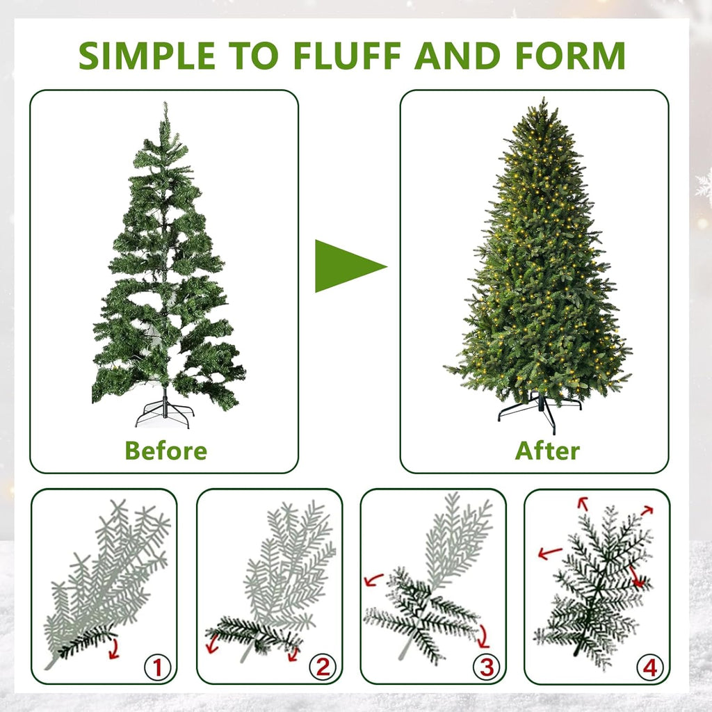 7.5ft Pre-lit Artificial Christmas Tree with 798 Warm White & Multi-Color LED Lights, 1900 Branch Tips, 3-Minute Quick Power Connect Pencil Xmas Tree for Holiday Decoration Home and Party