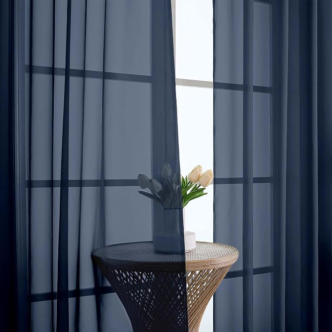 Chyhomenyc Navy Blue Sheer Curtains 96 Inches Long 2 Panels, Light Filtering - Image 9