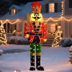 61Inch Nutcracker Christmas Decor Outdoor with LEDs 5 Feet Lighted Large Nutcracker Lighted Christmas Decorations Outdoor with Stakes & Zip Ties for Xmas Yard, Porch, Lawn