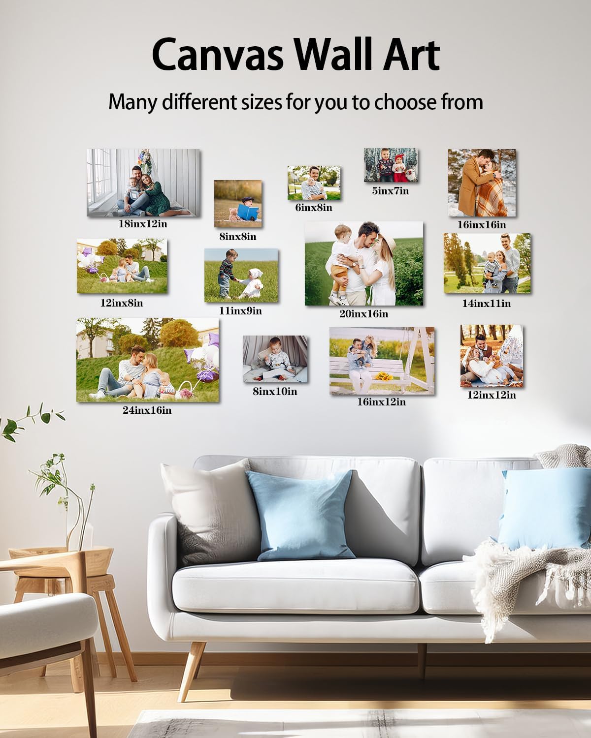 Personalized Custom Canvas Wall Art, Custom Canvas Prints with Your Photos for Living Room, Bedroom, Wedding Pet Baby Family Photo Framed Wall Art, Customized Photo Gift for Family，Friend，Lover，Pet