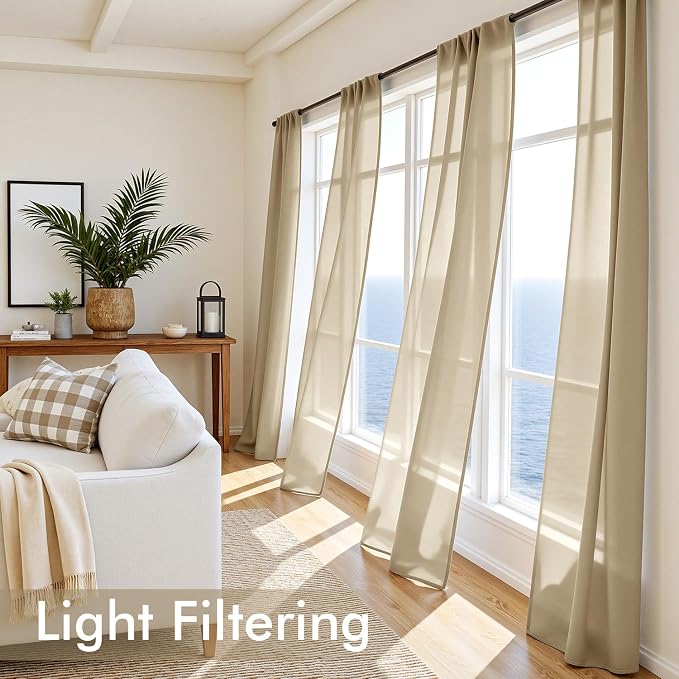 MIULEE Beige Sheer Curtains 84 Inches Long 4 Panels 54 x 84 Inches | Light - Image 4