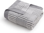 Amélie Home Chenille Knit Throw Blanket for Couch, Checkered Texture Decorative Soft Blanket for Sofa, Bed & Living Room, 50"x60", Grey & White