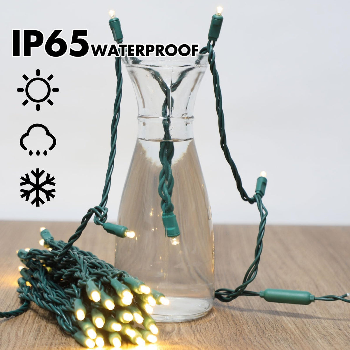 50Count String Lights, LED Christmas Lights, 6" SPACING,Green Wire,Warm White,Commercial Grade