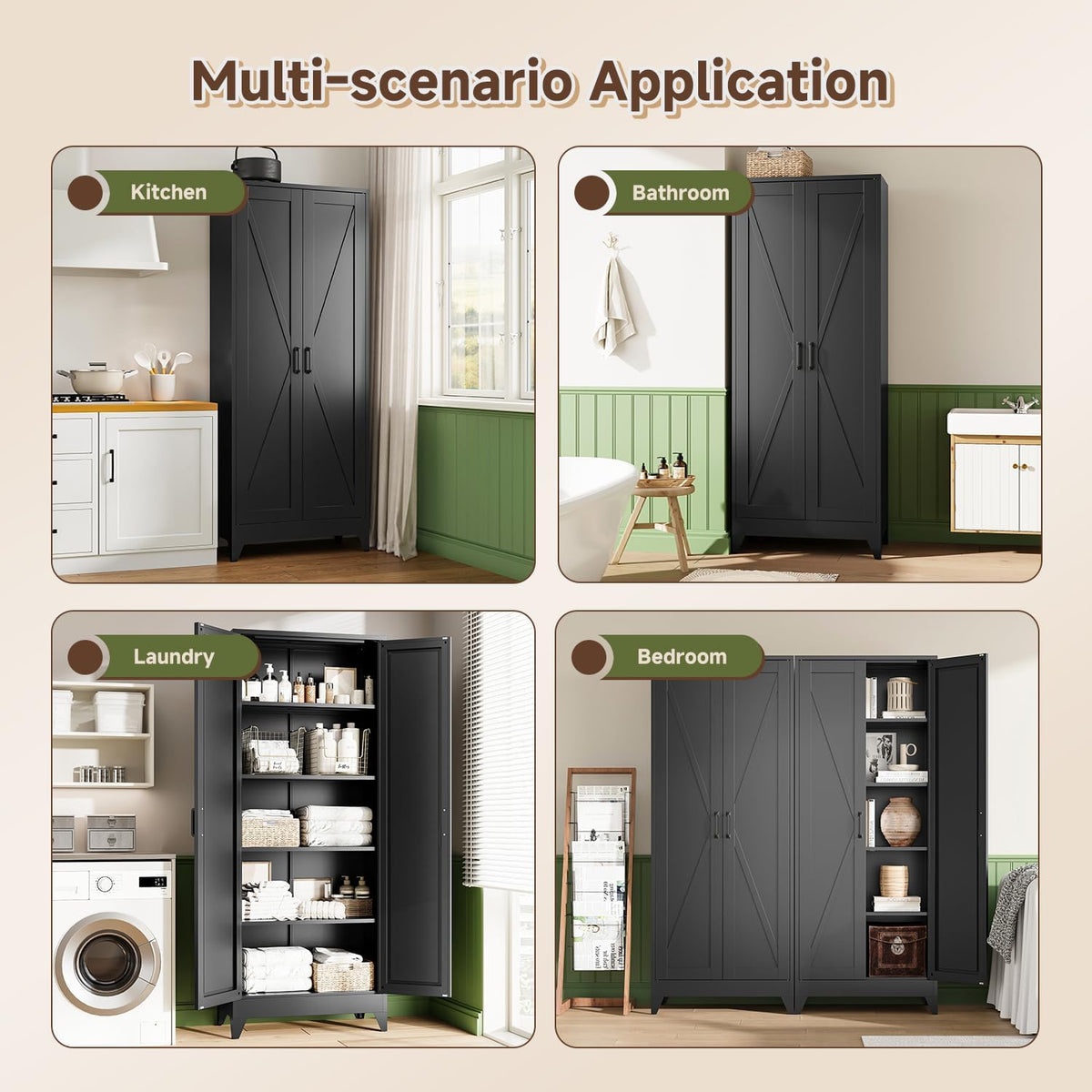 Letaya Storage Cabinet,75" H Metal Kitchen Pantry Cabinets with Doors and Adjustable Shelves,Pantry Organizers for for Cupboard/Dining/Bathroom/Office/Garage Room,Black