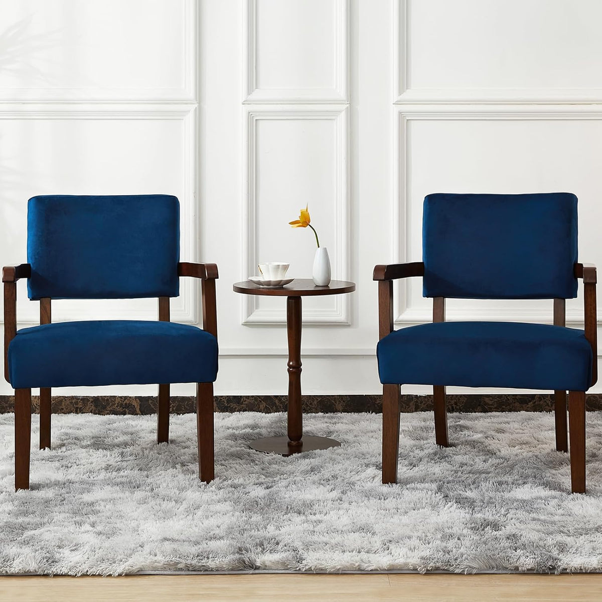 Accent Chair Set of 2 with Table, Living Room Chairs with Velvet Soft Seat & Armrests for Living Room Bedroom Reading Room Waiting Room (Velvet Navy)