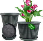 12 inch Plant Pots Indoor Outdoor, 4 Pack Large Planter, Plastic Flower Pots with Saucer and Drainage Holes, Modern Decorative Resin Garden Pots for House Plants
