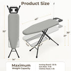 Yaheetech Ironing Board, Compact Iron Board with Cord Holder, Steam Iron Rest and Bottom Storage Tray, 9 Adjustable Heights & 3 Layer Cover, Folding Heavy Duty Ironing Board 52X14, Gray