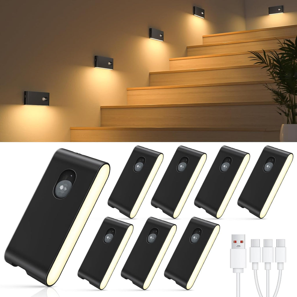 WILLED Stair Lights Indoor, Wireless Motion Sensor Light Indoor, Rechargeable Night Lights for Stairway, Hallway, Kitchen, Closet, Cabinet, Bedroom, Kids' Room(8-Pack)