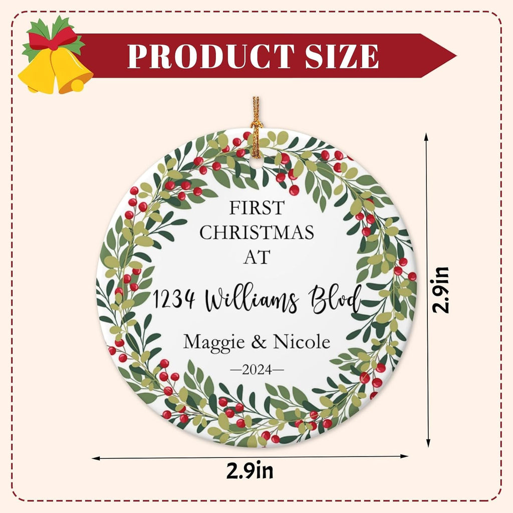 Personalized New Home Ornament 2025 w/Name & Address, Custom First Christmas in Our New Home Ornaments,Double-Sided Ceramic Customized New House Xmas Ornaments