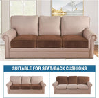 H.VERSAILTEX Velvet Stretch Couch Cushion Cover Plush Cushion Slipcover for Chair Loveseat Sofa Cushion Furniture Protector Seat Cushion Sofa Cover (3 Piece XL Sofa Cushion Covers, Caramel)