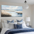 amatop Large Coastal Wall Art Abstract Landscape Beach Ocean Marsh Canvas Print Calming Soft Blue and Beige Wetland Picture Minimalist Neutral Nature Artwork for Bedroom Living Room Office 48x24