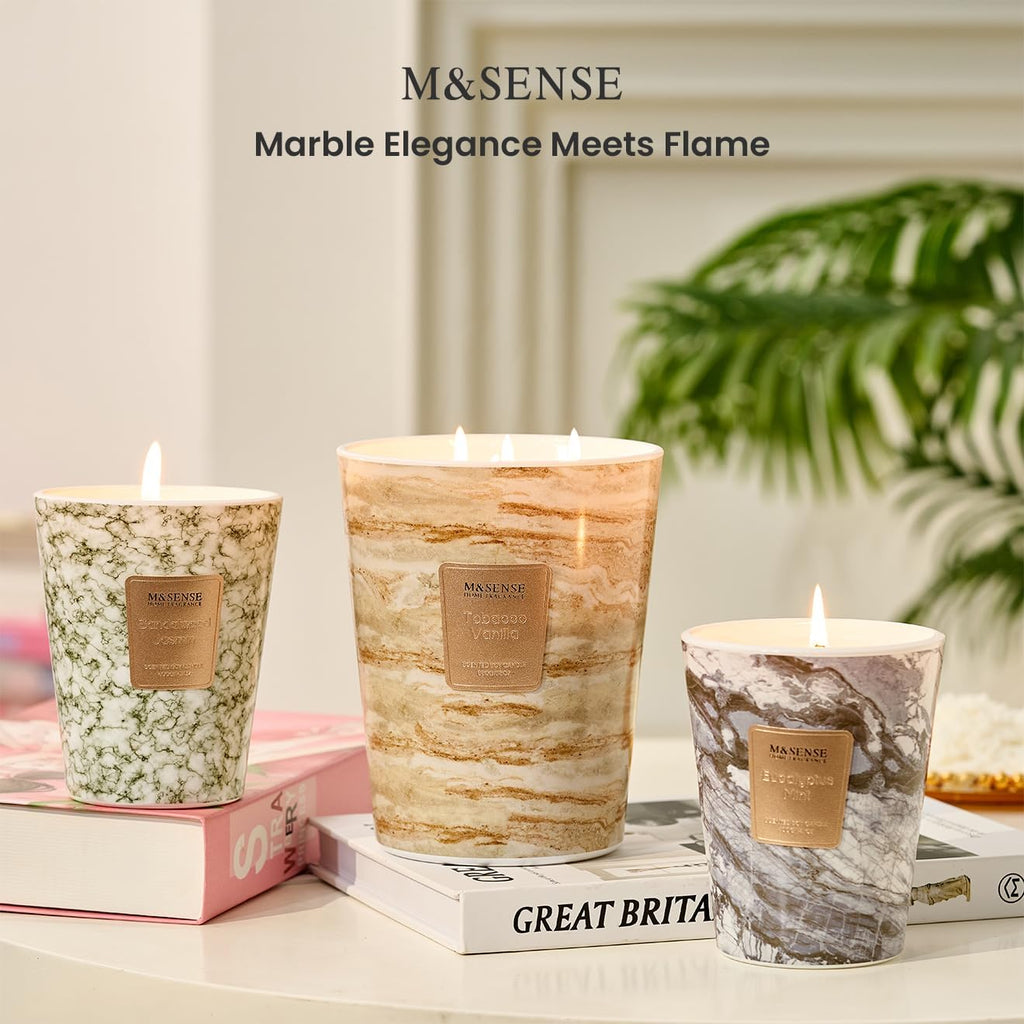 M&SENSE TobaccoVanilla Scented Candles for Home, 3-Wick Highly Scented Jar Candles, Extra Large Candle 35 Oz 150 Hours Long Lasting Burning, Relaxing Aromatherapy Candle for Stress Relief, Meditation