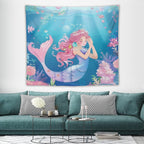 HZOHNAGO Mermaid Girls Tapestry Watercolor Flowers Mermaid Princess Blessing Pattern for Kids Room Decoration Printed Wall Tapestry Wall Hanging for Bedroom Living Room Dorm 60" W x 50" H